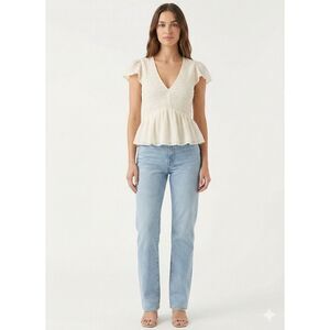 American Eagle NWT Cream Smocked Peplum Peasant Top S Boho Coquette Cottagecore